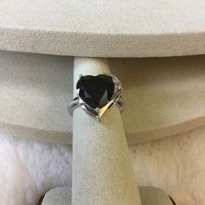 Silver Black Heart Ring